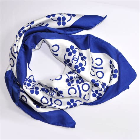 blue and chanel|Chanel blue and white scarf.